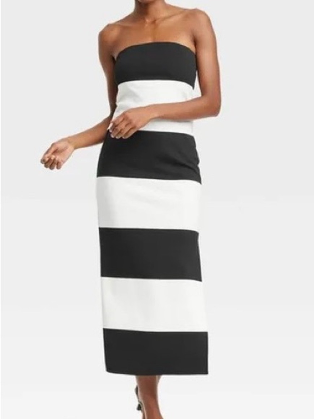 NWT- A NEW DAY Black and White Strapless Bold-Stripe Midi Dress